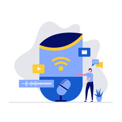 Poster - Voice assistance vector illustration concept with characters. Modern flat style for landing page, mobile app, poster, flyer, template, web banner, infographics, hero images
