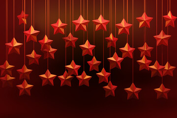 Sticker - 3d illustration christmas decorations red stars hanging in different order on a red background