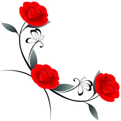 Wall Mural - Corner ornament with red roses, design element.