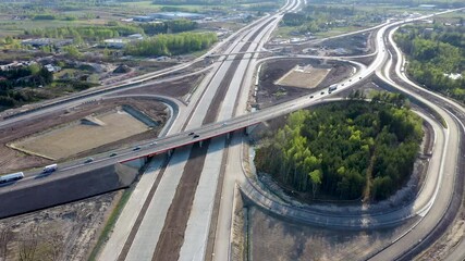 Poster - Drone view of construction site of A2 highway in Stary Konik village near Minsk Mazowiecki town, Poland