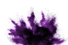 Freeze Motion Of Purple Color Powder Exploding On White Background.