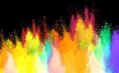 Wall Mural - abstract multicolor powder explosion isolated on black background. high resolution texture