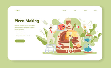 Wall Mural - pizzeria web banner or landing page. chef cooking tasty delicious