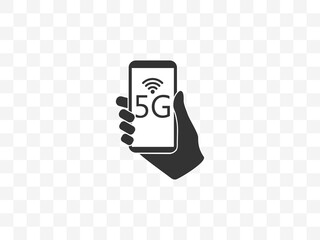 Poster - 5g, wireless, phone in hand icon. Vector illustration, flat design.
