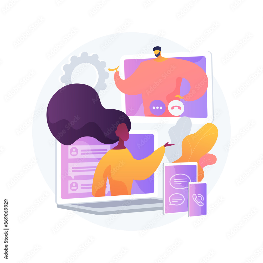 Unified communication abstract concept vector illustration. Enterprise communications platform, consistent unified user interface, framework for real-time audio video integration abstract metaphor. - obrazy, fototapety, plakaty 
