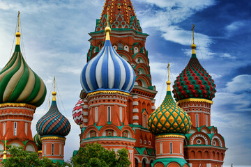 Fragment of the famous of St. Basil's Cathedral on Red square, Moscow, Russia