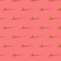 Pattern of golden 3D rendering funt or pound currency isolated on pink background.