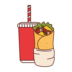 Sticker - burrito mexican food with drink on white background