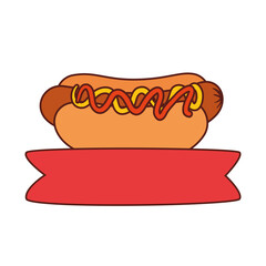 Sticker - fast food delicious hot dog with ribbon, on white background