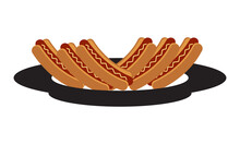 Hotdog Bread Or Hot Dog On Plate Flat Vector Icon For Apps And Websites