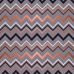 Poster - Rose gold seamless pattern. Background stripe chevron. Elegant zigzag lines. Repeating delicate chevrons striped texture for design. Roses golden backdrop for prints, fabric, wallpaper, textile