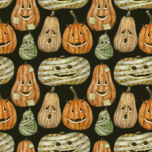 Halloween Pumpkins Seamless Background On Dark