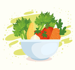 Poster - healthy food concept, fresh vegetables in bowl