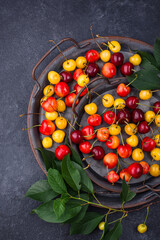 Wall Mural - Fresh ripe red and yellow cherry