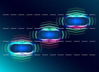 Poster - Future concepts smart auto. HUD, GUI, hologram Automatic braking system avoid car crash from car accident. Concept for driver assistance systems. Autonomous car. Driverless car. Self driving vehicle.