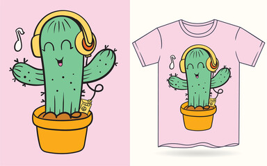Canvas Print - Hand drawn cute cactus for t shirt