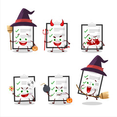 Wall Mural - Halloween expression emoticons with cartoon character of clipboard with checklist