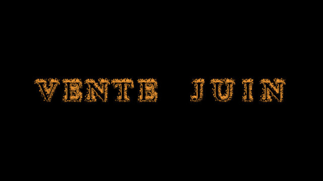 Vente juin fire text effect black background. animated text effect with high visual impact. letter and text effect. translation of the text is June Sale