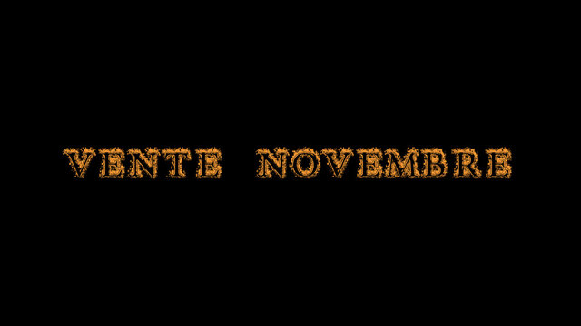 Vente novembre fire text effect black background. animated text effect with high visual impact. letter and text effect. translation of the text is November Sale