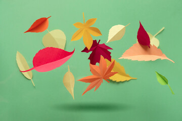 Leaves of paper fall red, orange, yellow leaf fall.