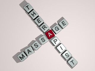 Poster - combination of MASSAGE THERAPIST built by cubic letters from the top perspective, excellent for the concept presentation. care and spa
