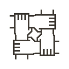 Wall Mural - Hands of different people together grabbing eachothers arms. Vector icon illustration for concepts of teamwork, unity, community, togetherness.