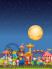 Wall Mural - Amusement park scene at night with moon in the sky