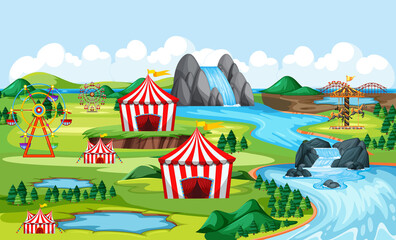 Wall Mural - Carnival and amusement park with river side landscape scene