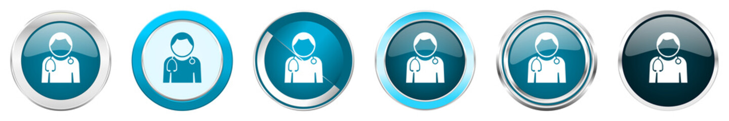 Aufkleber - Doctor silver metallic chrome border icons in 6 options, set of web blue round buttons isolated on white background