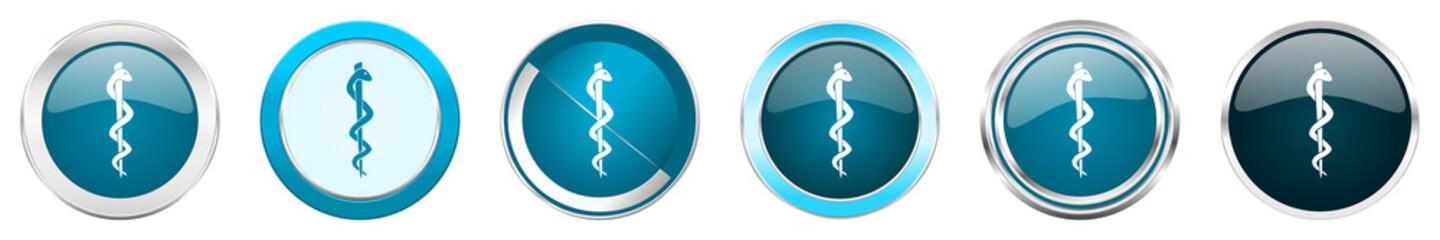 Aufkleber - Emergency silver metallic chrome border icons in 6 options, set of web blue round buttons isolated on white background