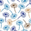 Delicate floral vector seamless pattern in rural style. Hand-drawn blue, brown outline flowers of knapweed on a white background. For prints of fabric, textile products, packaging, paper, clothing.
