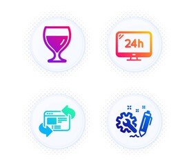 Poster - wine glass, 24h service and refresh website icons simple set. button with halftone dots. engineering