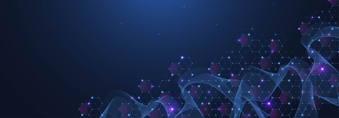 Fototapete - Abstract digital network connection structure on blue background. Artificial intelligence and engineering technology concept. Global network Big Data, Lines plexus, minimal array. Vector illustration.