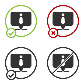 Black Information icon isolated on white background. Circle button. Vector Illustration.