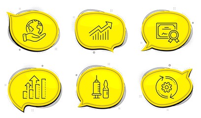Poster - analysis graph sign. diploma certificate, save planet chat bubbles. medical vaccination, cogwheel an