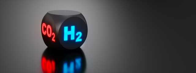 Wall Mural - illuminated cube with co2 and h2 symbol - 3d illustration