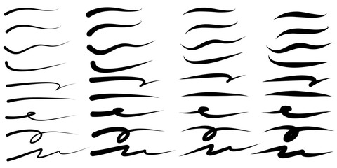 Wall Mural - set of hand drawn vector underline, highlighter marker strokes, swoops, waves brush marks abstract d