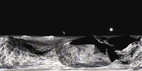 Wall Mural - Moon surface, HDRI, environment map , Round panorama, spherical panorama, equidistant projection, panorama 360, 3D rendering