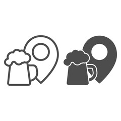 Poster - Mug of beer and location marker line and solid icon, Craft beer concept, pub location sign on white background, Map pin with beer glass icon in outline style for mobile, web design. Vector graphics.