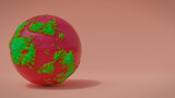 Fototapeta Pokój dzieciecy - abstract red sphere on orange background, ball covered with green organics in empty space