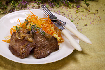 Wall Mural - Slow cooker beef brisket with coleslaw and thyme