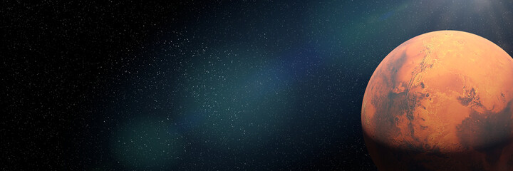 Wall Mural - mars, the red planet of the solar system, orbital view with empty space, background banner