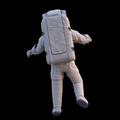 Wall Mural - astronaut during spacewalk, isolated on black background, back view
