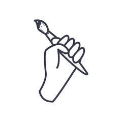 Sticker - hand holding paint brush line style icon vector design