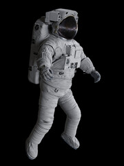 Poster - astronaut flying in outer space, isolated on black background