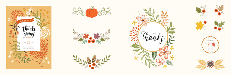 Wall Mural - Universal autumn template and design elements. Good for Thanksgiving greeting cards, invitations, flyers and other graphic design. 