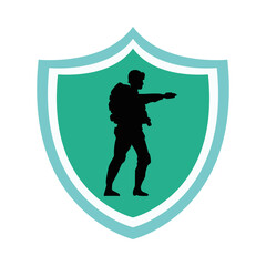 Wall Mural - soldier military standing silhouette in shield