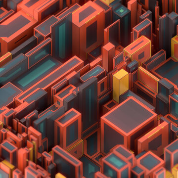 Futuristic urban digital illustration. 3d rendering multi colored concept design