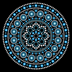 Sticker - Mandala Aboriginal dot painting ethnic vector mandala design, bho Australian dot art pattern in white and 