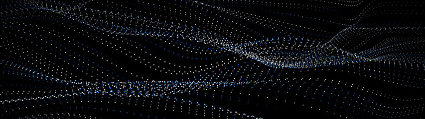 Poster - Abstract gradient dynamic wave of particles. Network of bright points or dots. Big data. Digital background. Vector